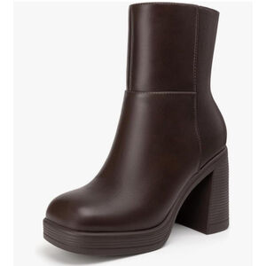 Athlefit size 7 Platform Ankle Boots High Chunky Block Heel Square Toe Boots